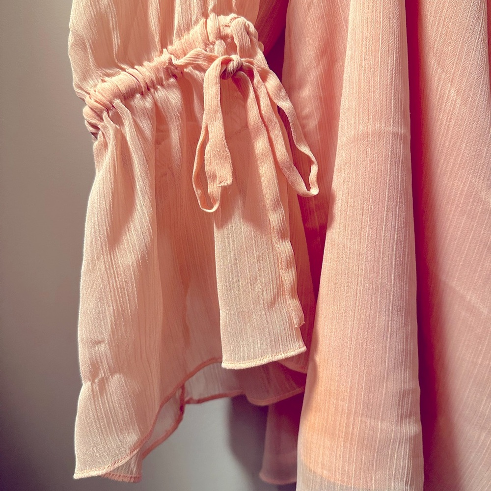 Halston Heritage Peach Ruffle Collar & Tie Bell Sleeve Top - Picture 2 of 6